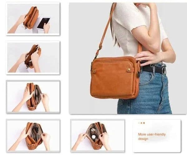 image-Retro Three-Layer Leather Messenger Bag Black