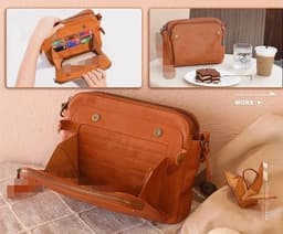 image-Retro Three-Layer Leather Messenger Bag Black