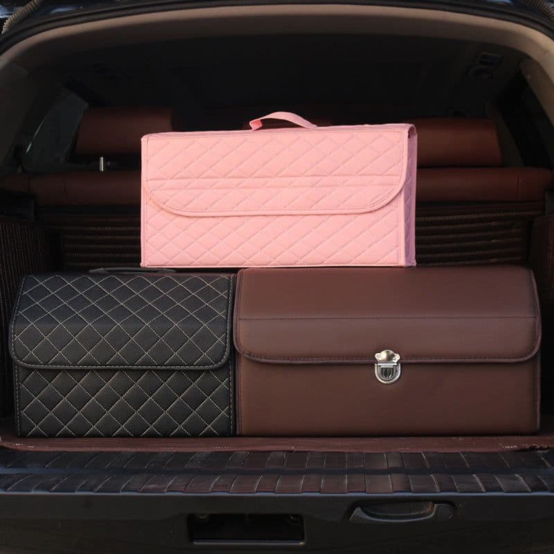 image-Trunk Storage Box Leather Folding Car Organizer
