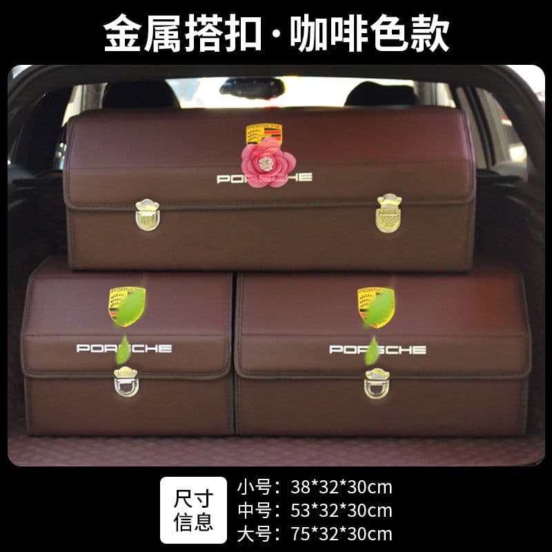 image-Trunk Storage Box Leather Folding Car Organizer