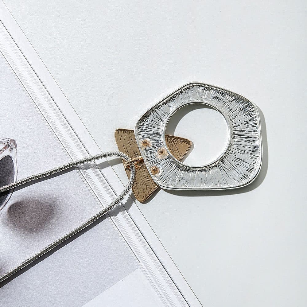 image-Long Chain Sweater Geometric Pendant Necklace