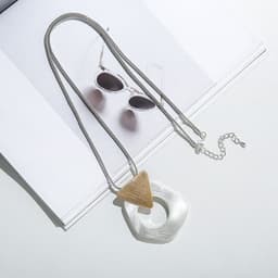 image-Long Chain Sweater Geometric Pendant Necklace