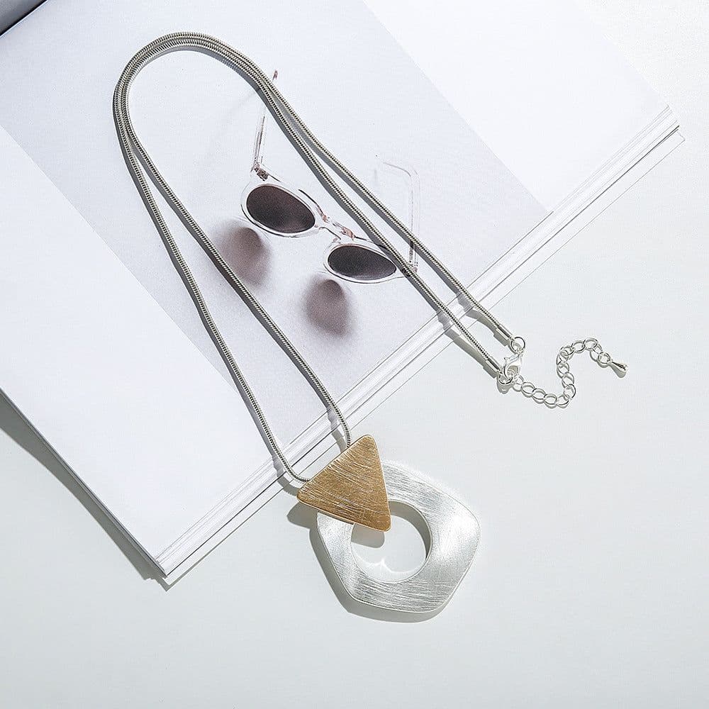 image-Long Chain Sweater Geometric Pendant Necklace