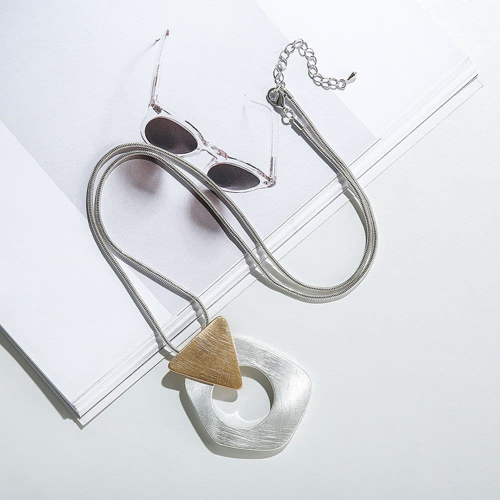 image-Long Chain Sweater Geometric Pendant Necklace