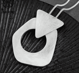 image-Long Chain Sweater Geometric Pendant Necklace