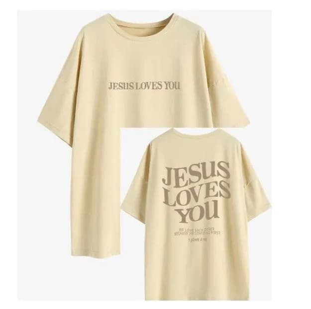 image-Women's Alphabet Print Cotton T-Shirt Loose Casual Short Sleeve