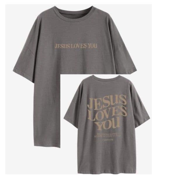 image-Women's Alphabet Print Cotton T-Shirt Loose Casual Short Sleeve