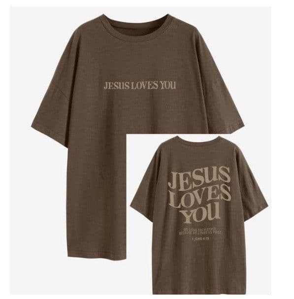 image-Women's Alphabet Print Cotton T-Shirt Loose Casual Short Sleeve