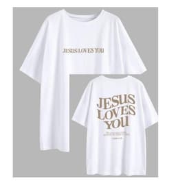 image-Women's Alphabet Print Cotton T-Shirt Loose Casual Short Sleeve