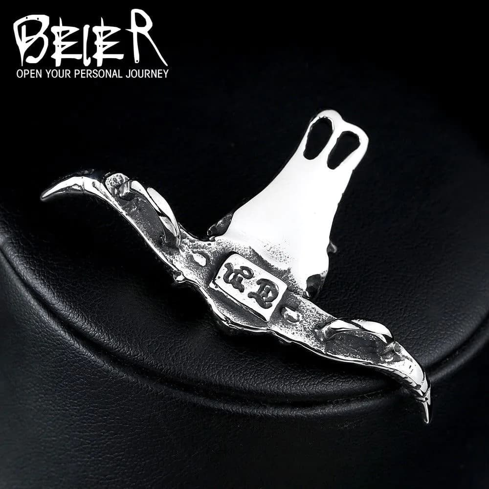 image-Titanium Steel Bison Skull Pendant