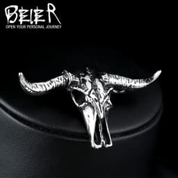 image-Titanium Steel Bison Skull Pendant