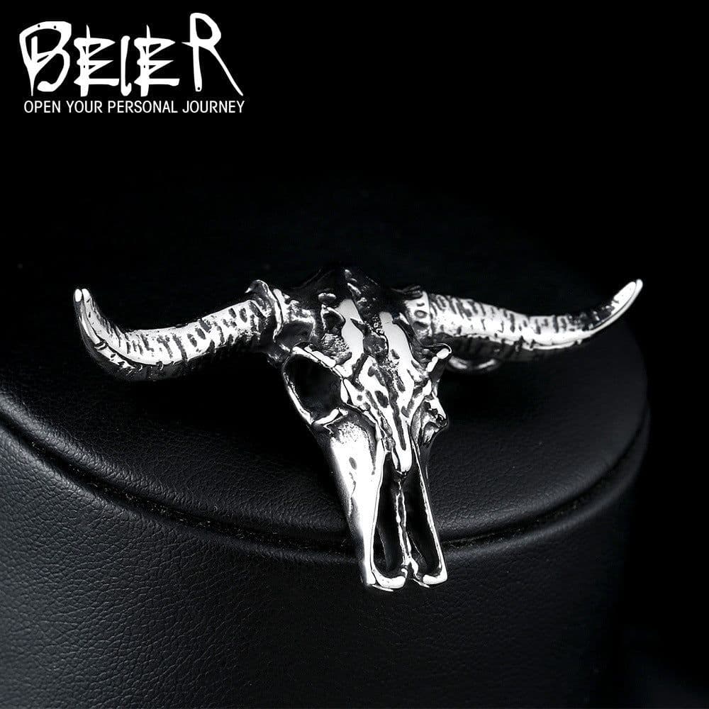 image-Titanium Steel Bison Skull Pendant