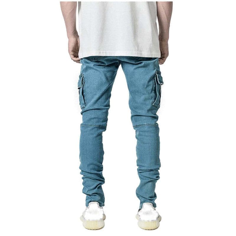 image-Men's Elastic Denim Pencil Pants Slim Fit