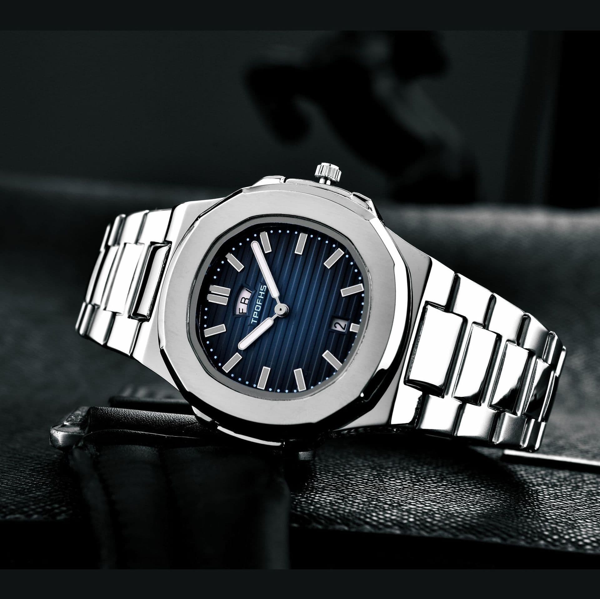 image-TPOFHS Men's Quartz Watch Stainless Steel 42mm
