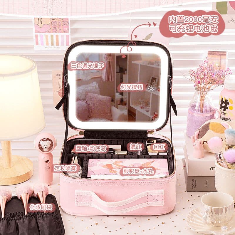 image-Cosmetic Storage Bag with Mirror and Light