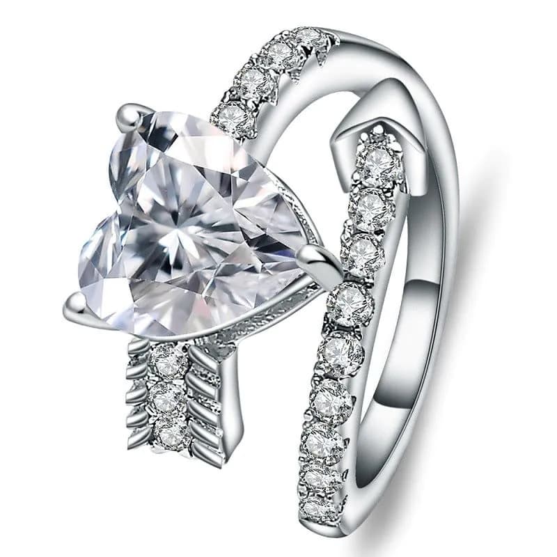 image-Zhongxi Jewelry 925 Sterling Silver Heart Ring with Zircon
