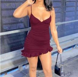 image-Women's V-Neck Ruffle Suspender Dress