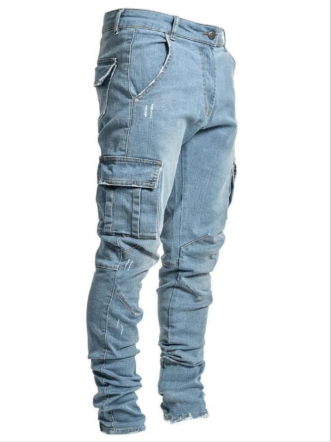 image-Men's Skinny Jeans with Side Pockets, 4XL, Light Blue