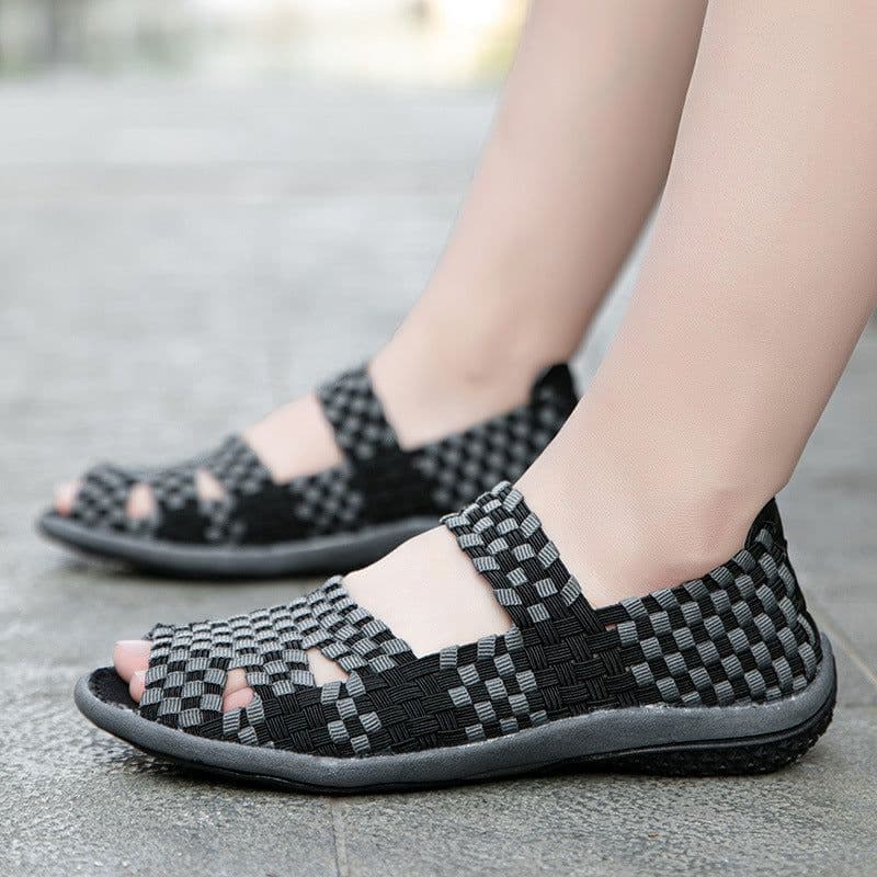 image-Women's Elastic Woven Sandals Slip-On Casual Shoes