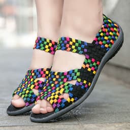 image-Women's Elastic Woven Sandals Slip-On Casual Shoes