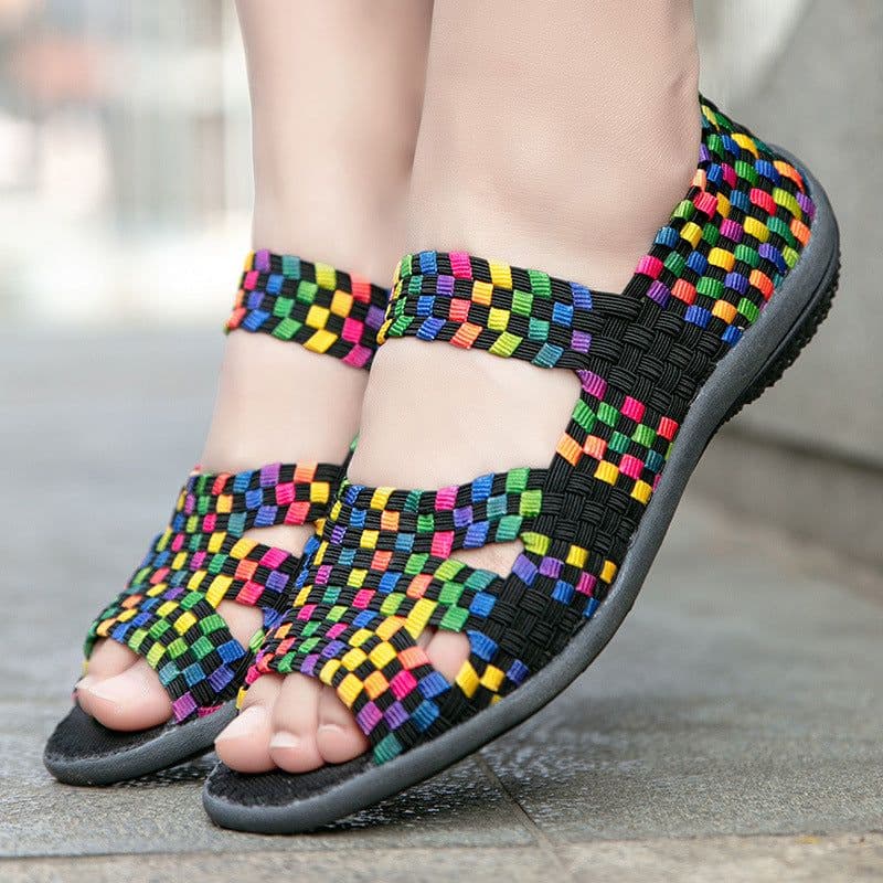 image-Women's Elastic Woven Sandals Slip-On Casual Shoes