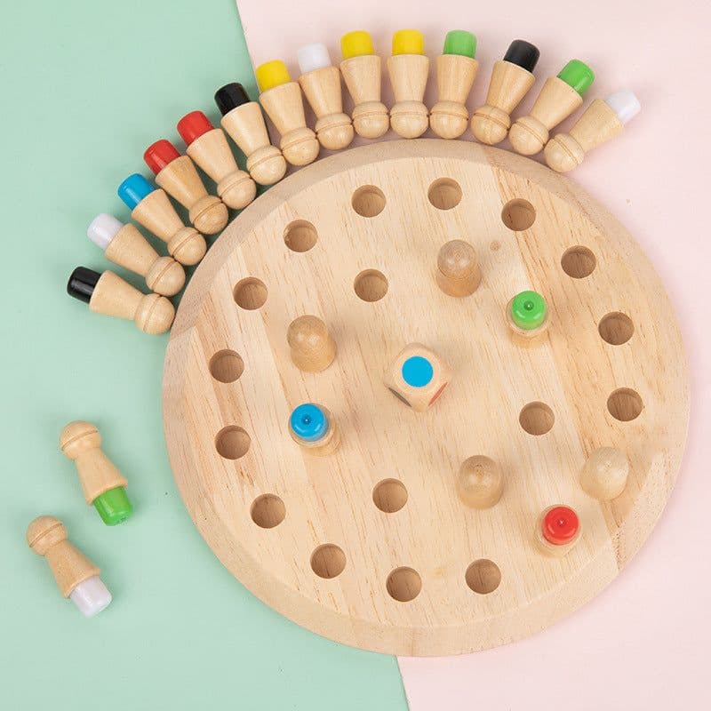 image-Wooden Hexagon Memory Chess Game for Kids 4-6