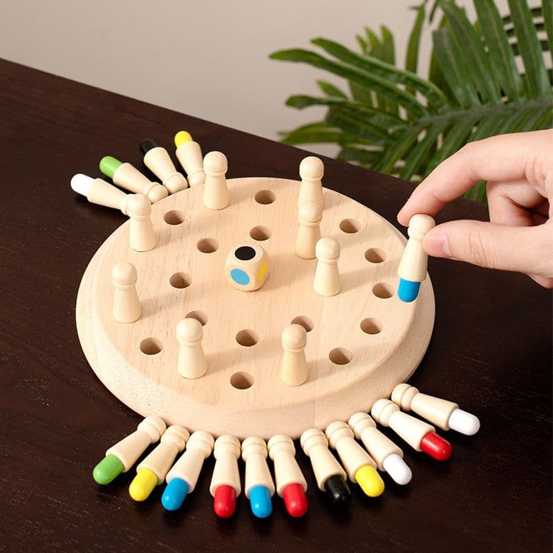 image-Wooden Hexagon Memory Chess Game for Kids 4-6
