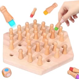 image-Wooden Hexagon Memory Chess Game for Kids 4-6