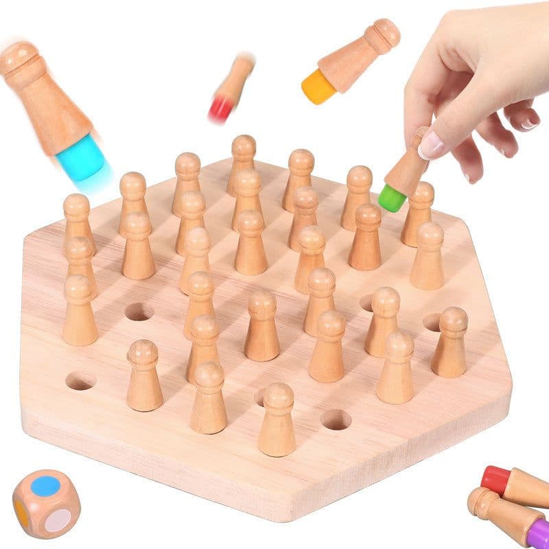 image-Wooden Hexagon Memory Chess Game for Kids 4-6
