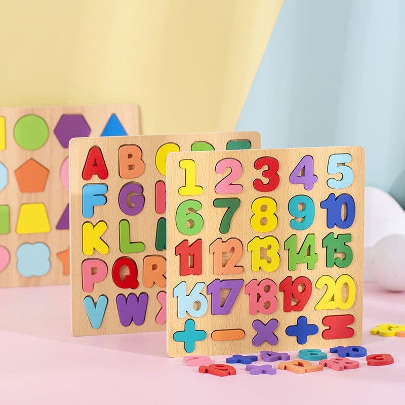image-Children's Montessori Number Letter Graphics Panel Pine Wood