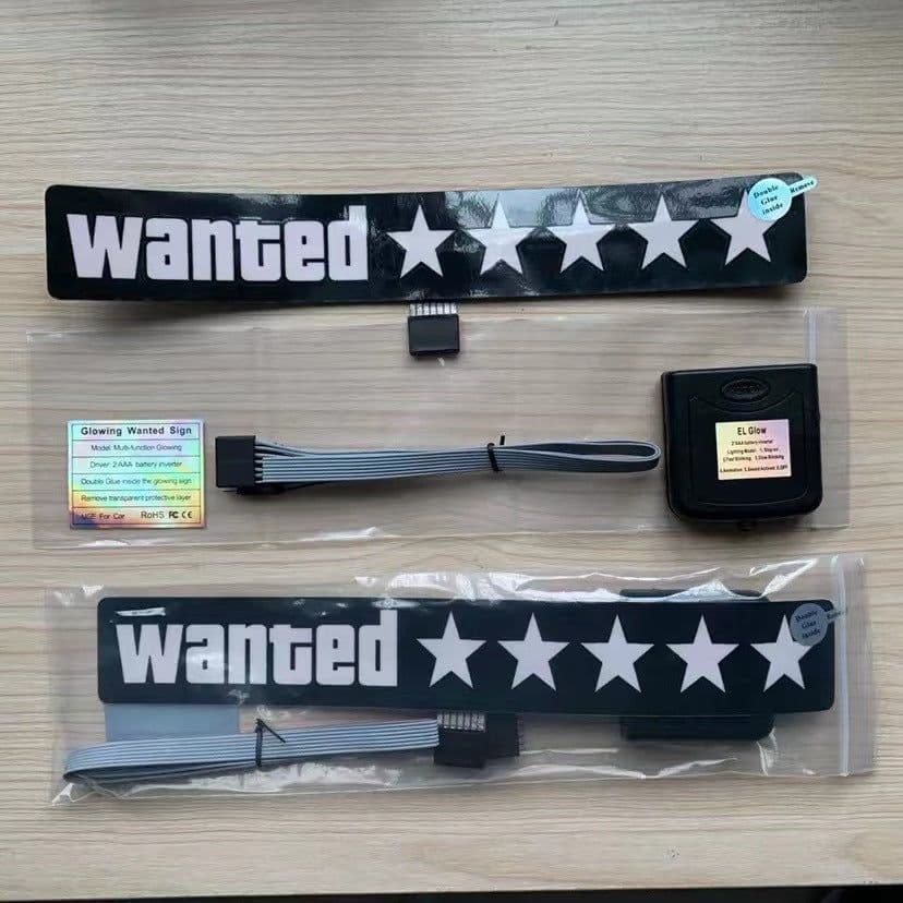 image-Wanted Luminous Car Sticker 27x4cm Double-Sided Adhesive