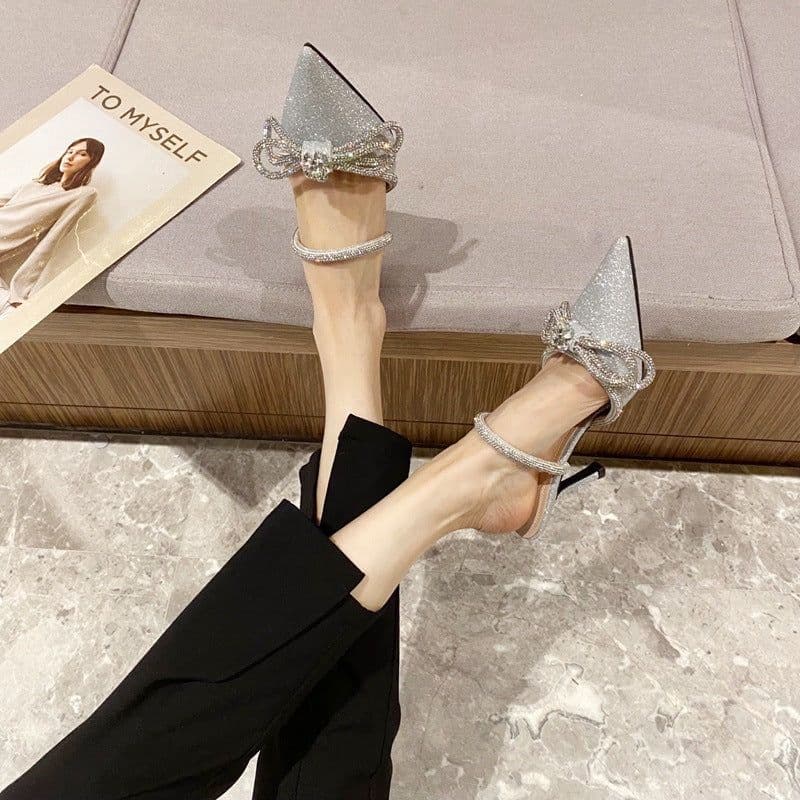 image-Stiletto Rhinestone Pointed Toe Sandals Women's