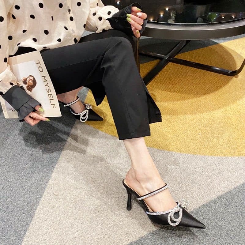 image-Stiletto Rhinestone Pointed Toe Sandals Women's