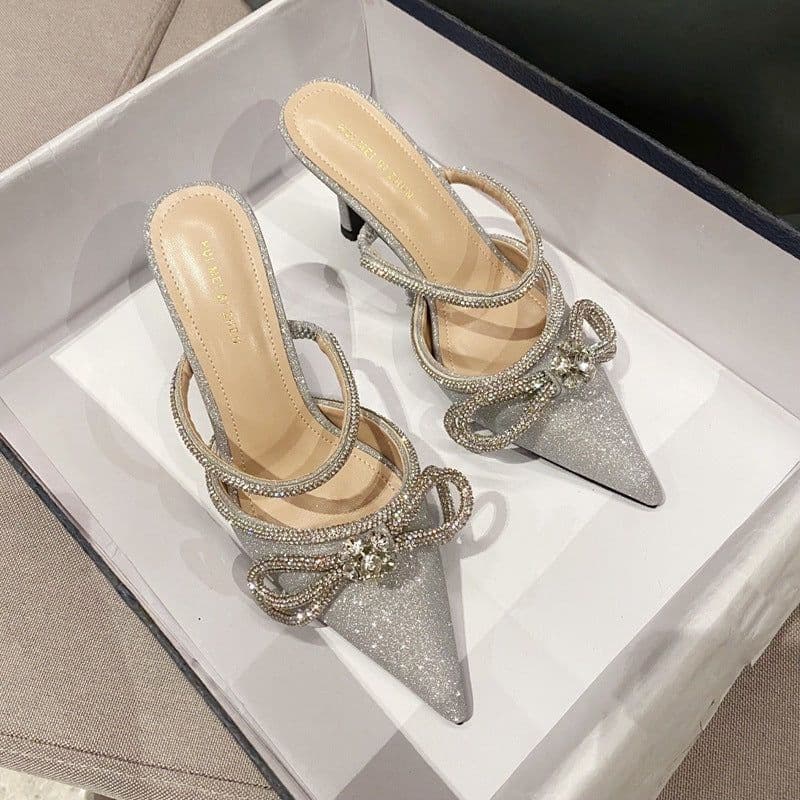 image-Stiletto Rhinestone Pointed Toe Sandals Women's