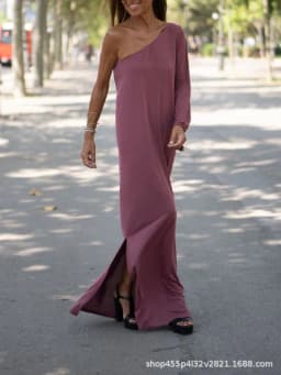 image-Women's Pink Polyester Long Sleeve Dress XXXL