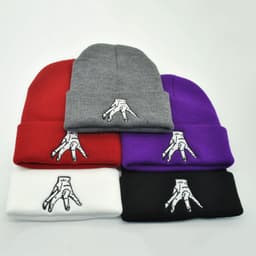 image-Wednesday Addams Embroidered Knit Hat, Adult Grey