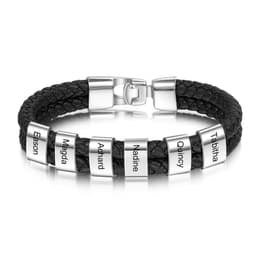 image-Men's Braided Leather Bracelet with Stainless Steel