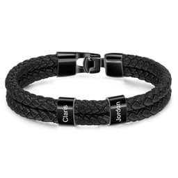 image-Men's Braided Leather Bracelet with Stainless Steel