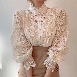 image-Women's Lace Long Sleeve Cardigan Shirt Apricot