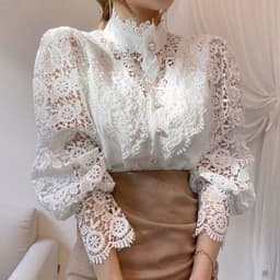 image-Women's Lace Long Sleeve Cardigan Shirt Apricot