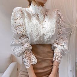 image-Women's Lace Long Sleeve Cardigan Shirt Apricot