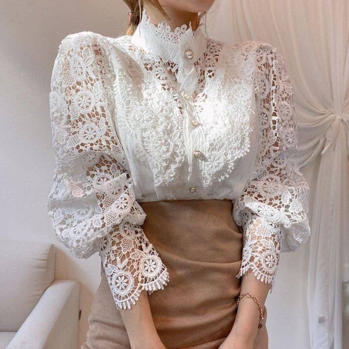 image-Women's Lace Long Sleeve Cardigan Shirt Apricot
