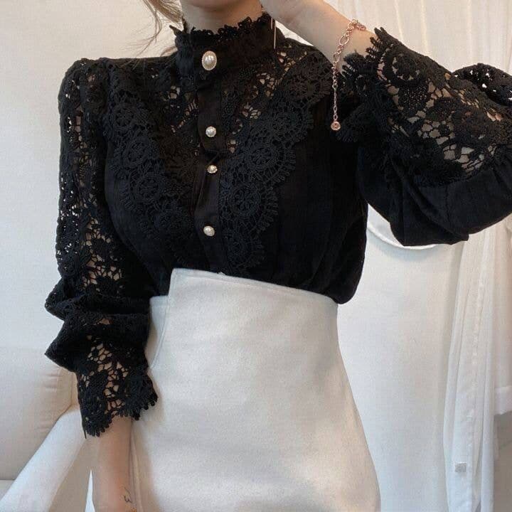 image-Women's Lace Long Sleeve Cardigan Shirt Apricot