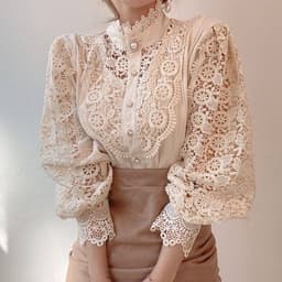 image-Women's Lace Long Sleeve Cardigan Shirt Apricot