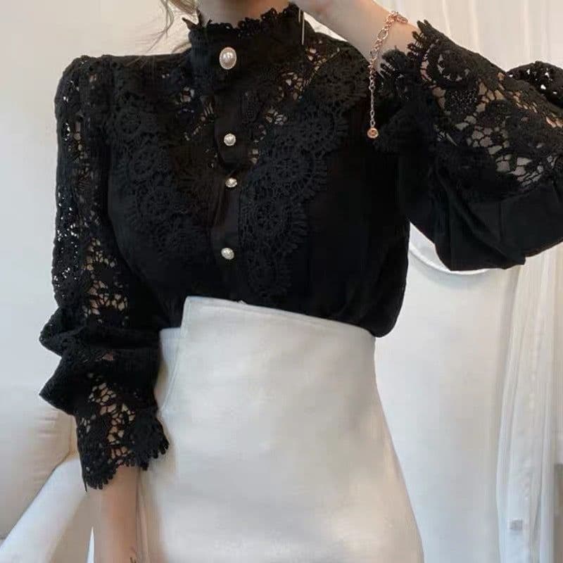 image-Women's Lace Long Sleeve Cardigan Shirt Apricot