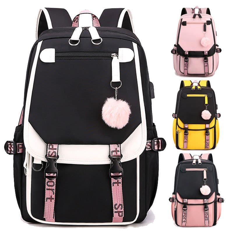 image-Primary School Waterproof Nylon Backpack USB Charging