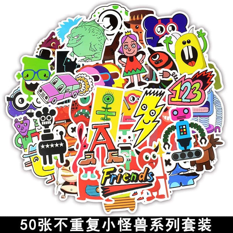 image-50 Cartoon Graffiti Stickers, Mixed Designs