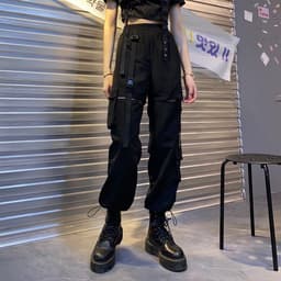 image-Black High Waist Cotton Casual Pants Women