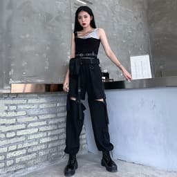 image-Black High Waist Cotton Casual Pants Women