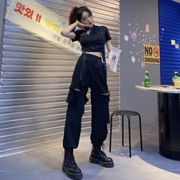 image-Black High Waist Cotton Casual Pants Women